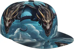 Flying Dragon Outdoor Sports Baseball Cap, Daily Sports Adjustable Fashionable Flat Brim hat, Unisex Four-Season Outdoor Sports Cap, Black