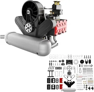 FS-B400 Engine That Runs, 14cc Flat-Four Engine Horizontal Opposed 4-Cylinder Four-Stroke H4 Engine Model DIY Assembly, Physical Experiment Model for Adults (Kit Version)