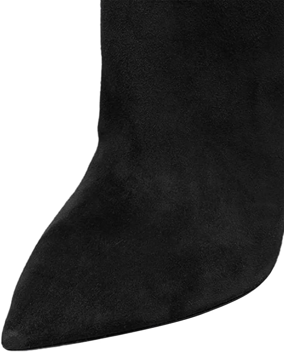 FSJ Women Over The Knee Boots Thigh High Crystal Chunky Heel Sparkly Rhinestone Closed Toe Stretch Long Boots Size 4-15 US