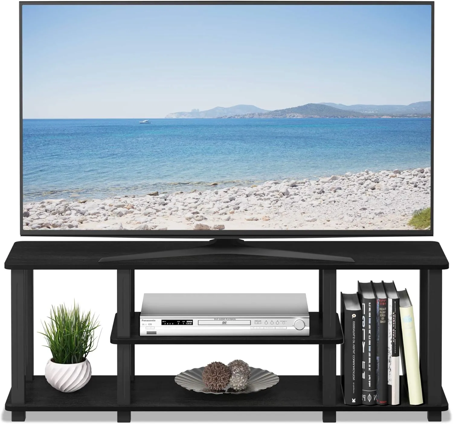 Furinno ‎20 Pounds Turn-N-Tube No Tools 3D 3-Tier Entertainment TV Stand up to 50 inch TV, Square Tubes, Americano/Black