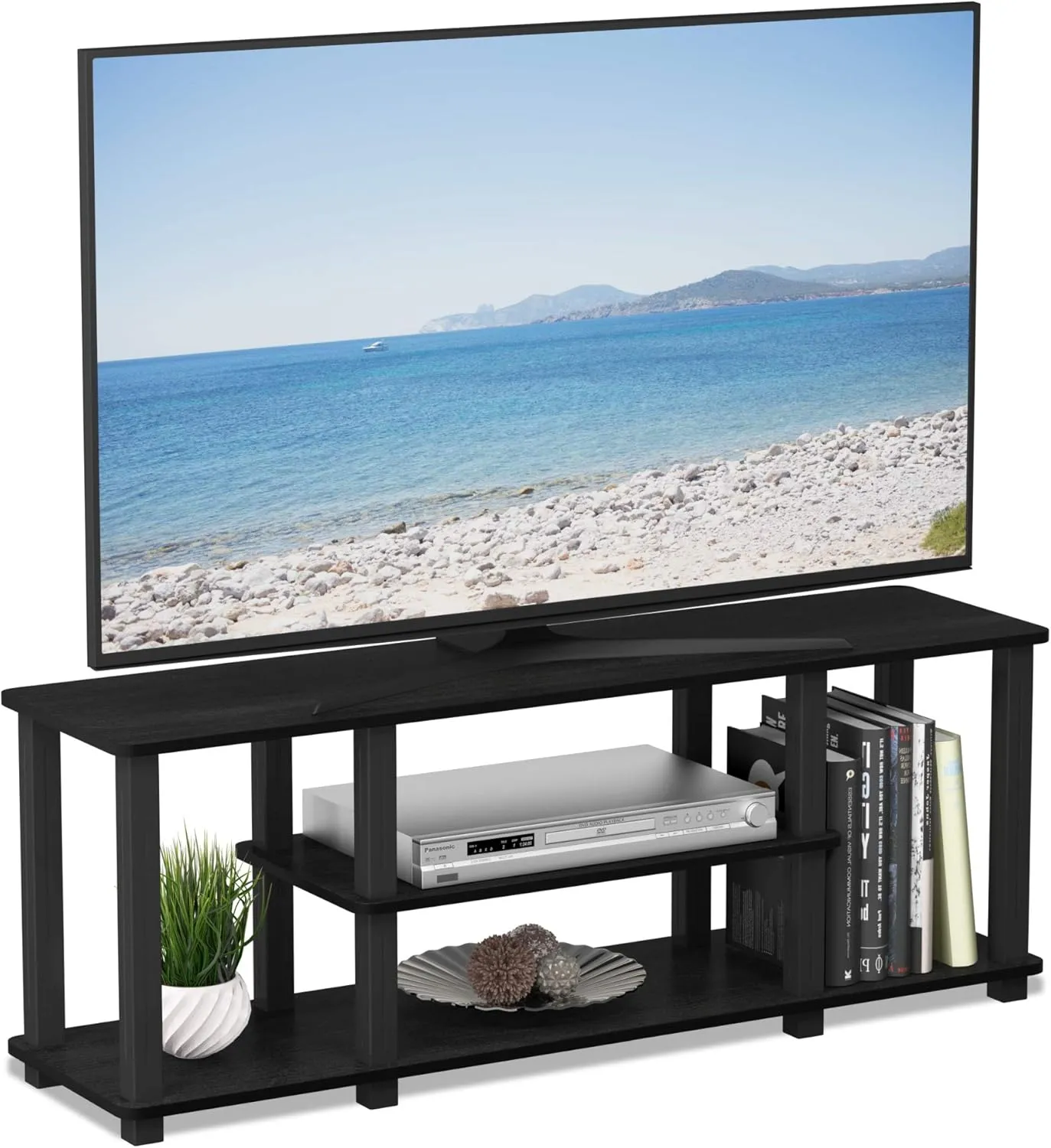 Furinno ‎20 Pounds Turn-N-Tube No Tools 3D 3-Tier Entertainment TV Stand up to 50 inch TV, Square Tubes, Americano/Black