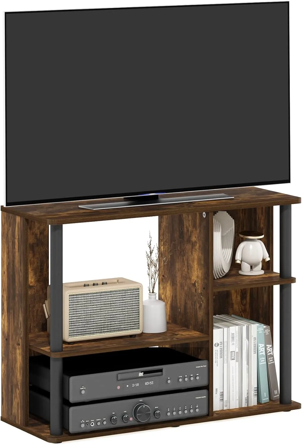Furinno Classic Stand with Plastic Poles for TV up to 40-Inch, Amber Pine/Black