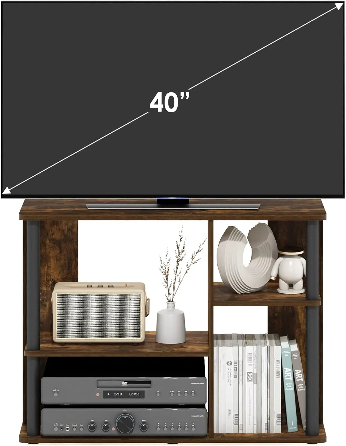 Furinno Classic Stand with Plastic Poles for TV up to 40-Inch, Amber Pine/Black