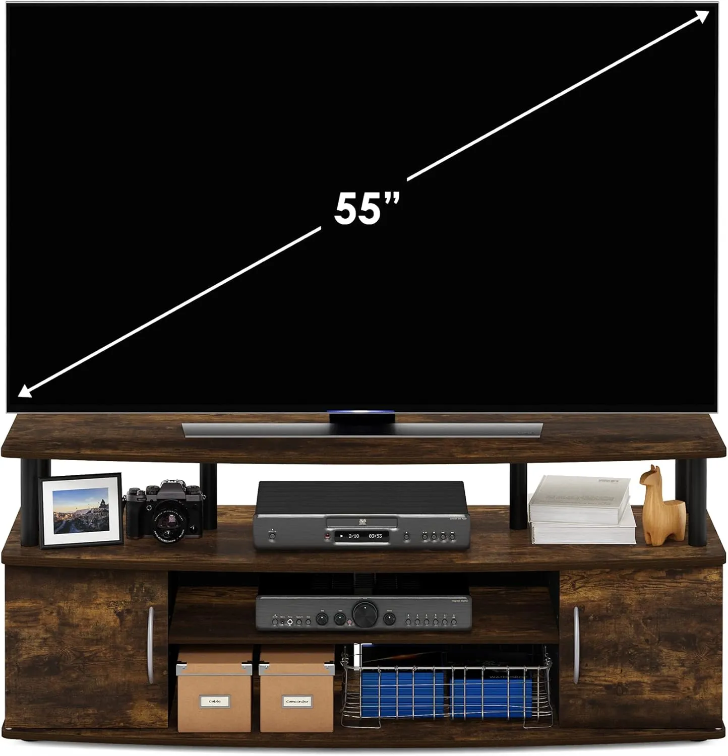Furinno Jaya Entertainment Center Stand Unit/TV Desk for up to 55 inch, Amber Pine/Black