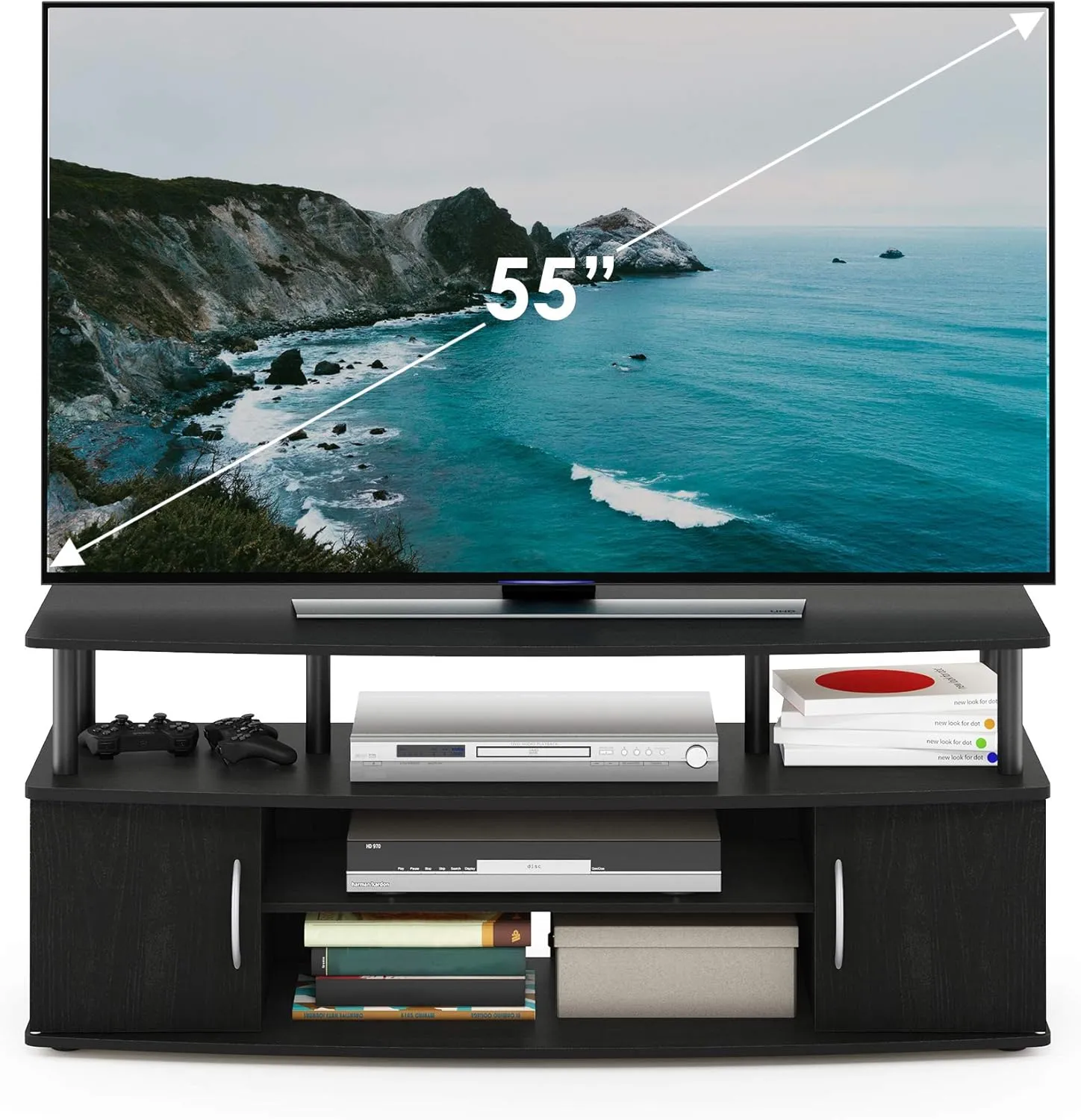Furinno JAYA Large Entertainment Stand for TV Up to 55 Inch, Blackwood