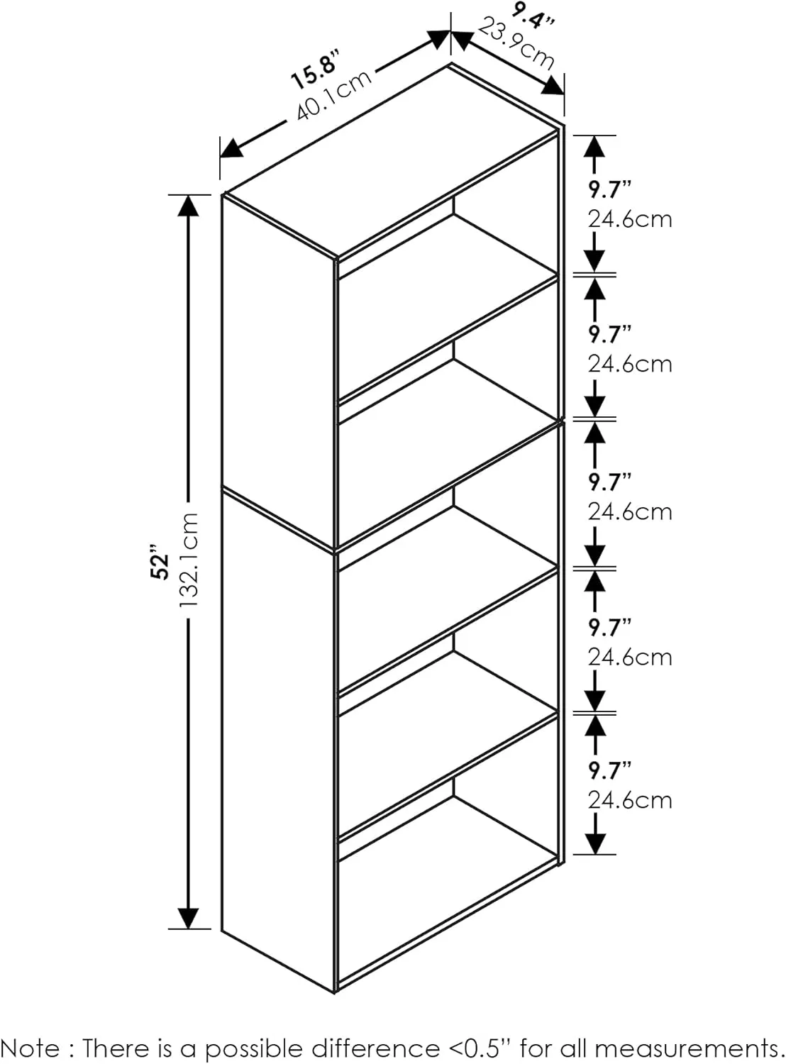 Furinno Luder Bookcase / Bookshelf / Storage Shelves, 5-Tier, French Oak