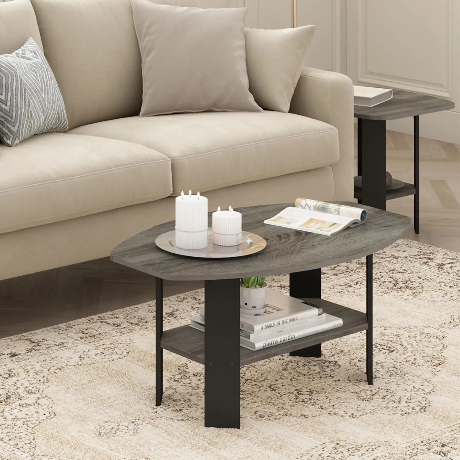 Furinno Simple Design Coffee Table, French Oak Grey/Black