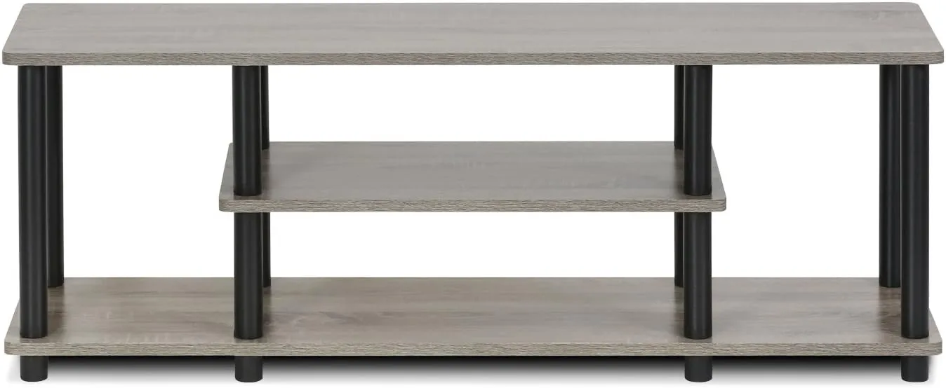 Furinno Turn-N-Tube No Tools 3D 3-Tier Entertainment TV Stand up to 50 inch TV, Round Tubes, French Oak Grey/Black