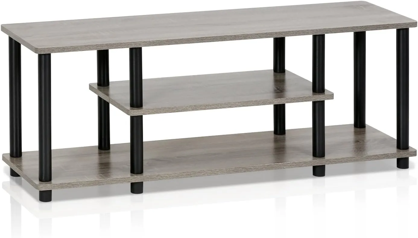 Furinno Turn-N-Tube No Tools 3D 3-Tier Entertainment TV Stand up to 50 inch TV, Round Tubes, French Oak Grey/Black