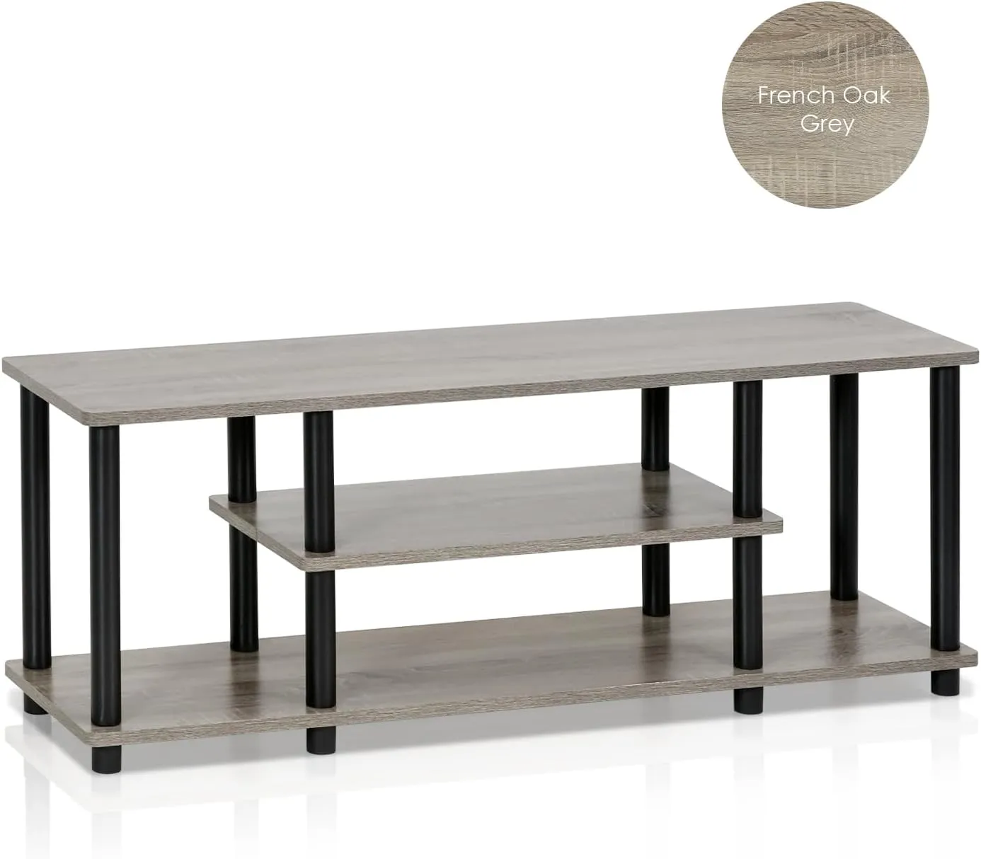 Furinno Turn-N-Tube No Tools 3D 3-Tier Entertainment TV Stand up to 50 inch TV, Round Tubes, French Oak Grey/Black