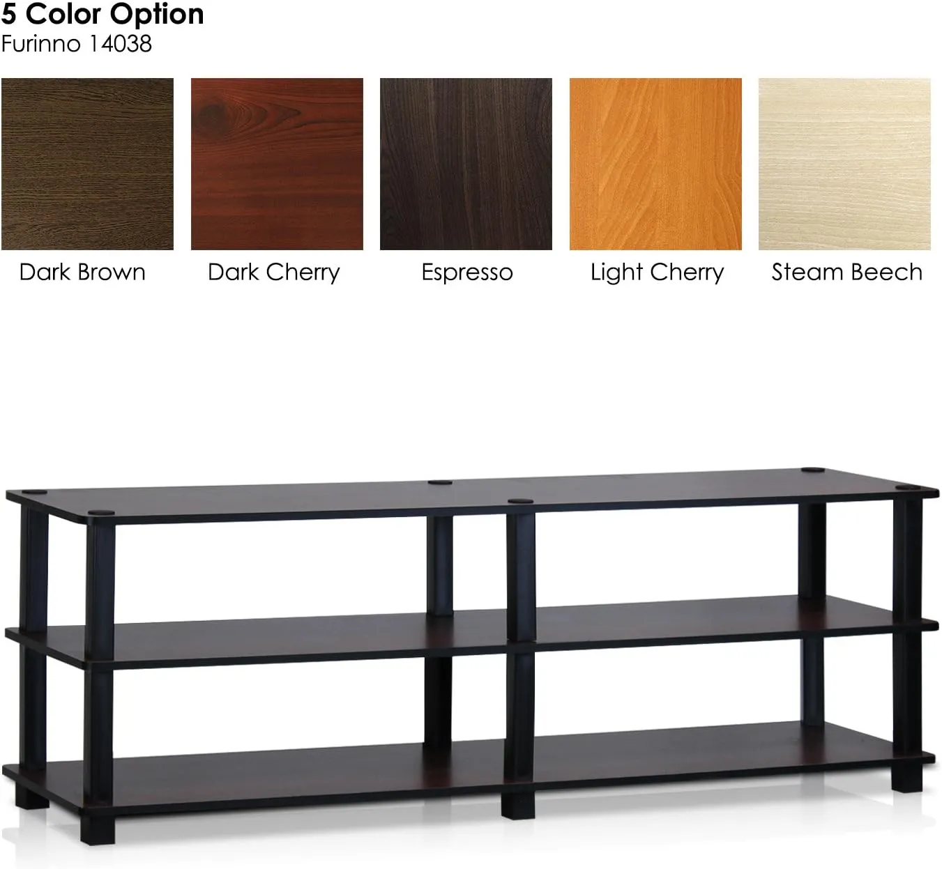 Furinno Turn-S-Tube No Tools 3-Tier Entertainment TV Stands, Dark Cherry and Black