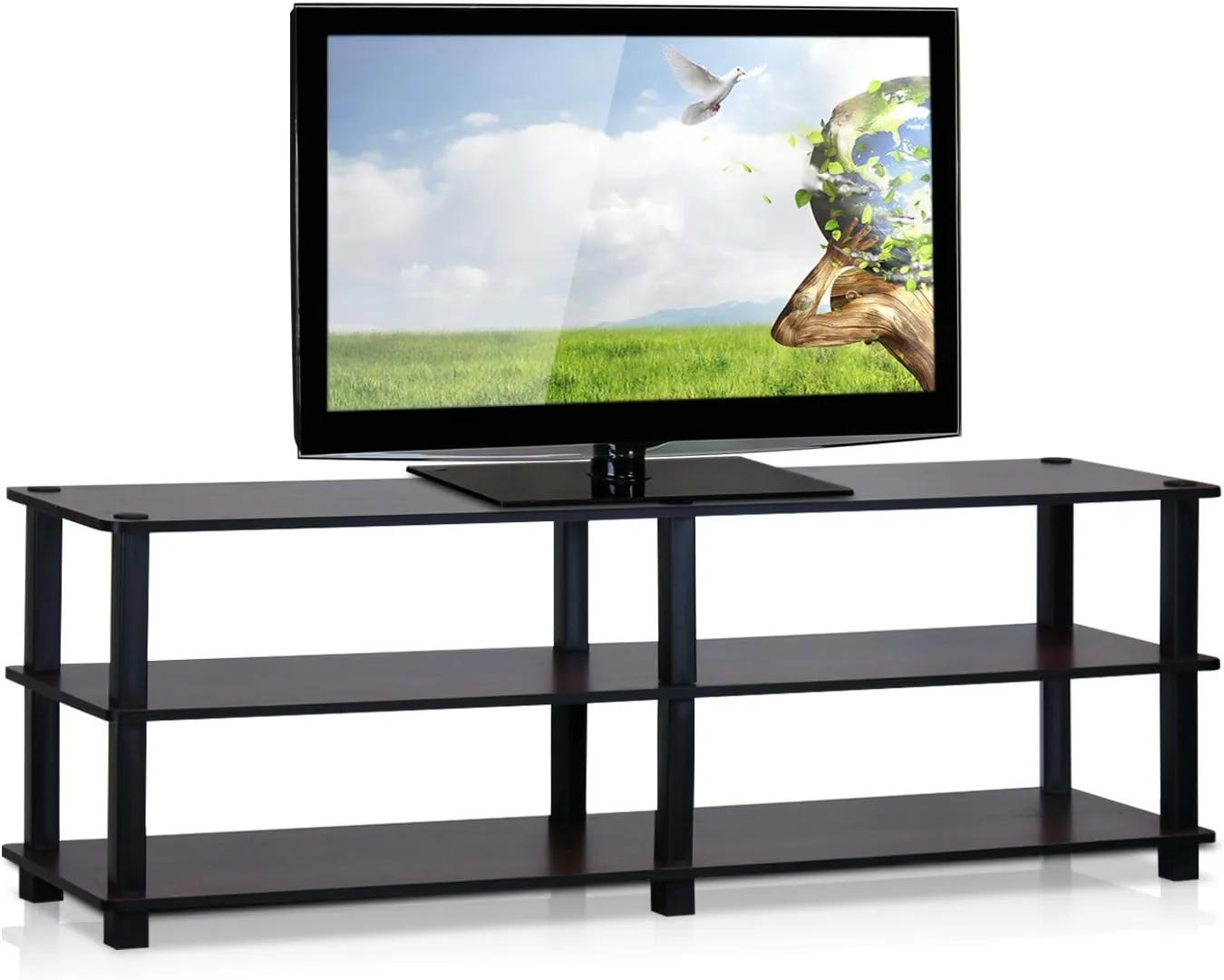 Furinno Turn-S-Tube No Tools 3-Tier Entertainment TV Stands, Dark Cherry and Black