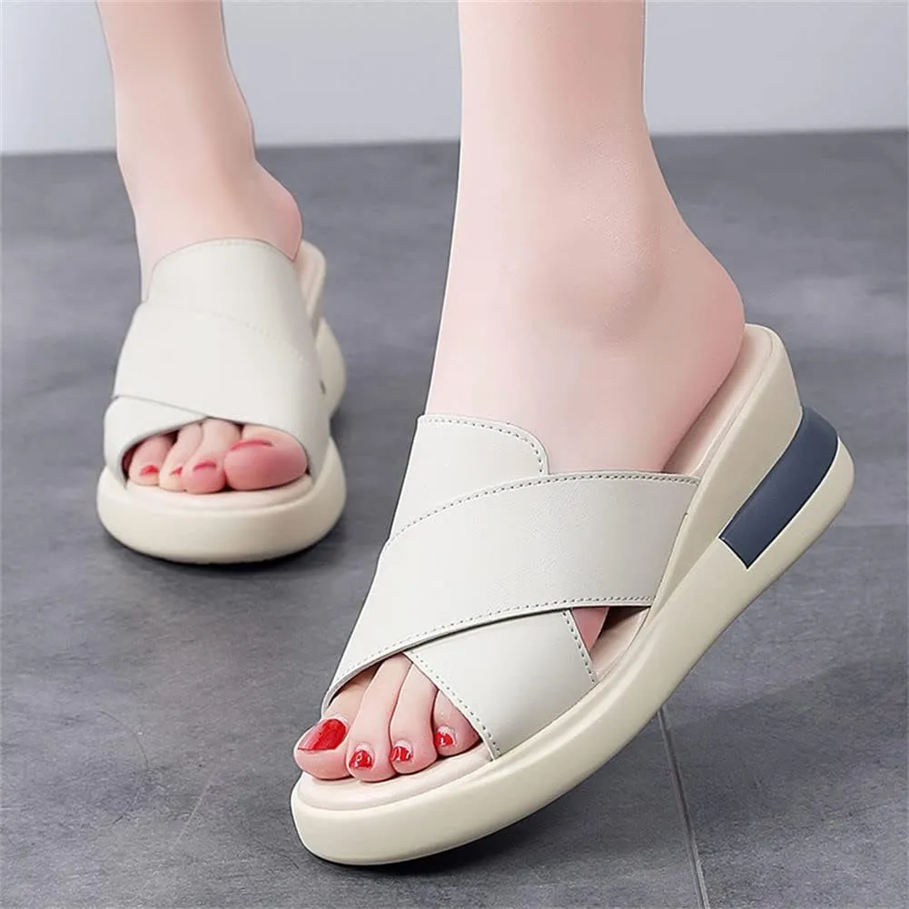 GEXECEUSS Womens Wedge Sandals Slope Heel Thick Bottom Slip On Slippers Non Slip Vintage Open Toe Sandals for Street Work School Beach