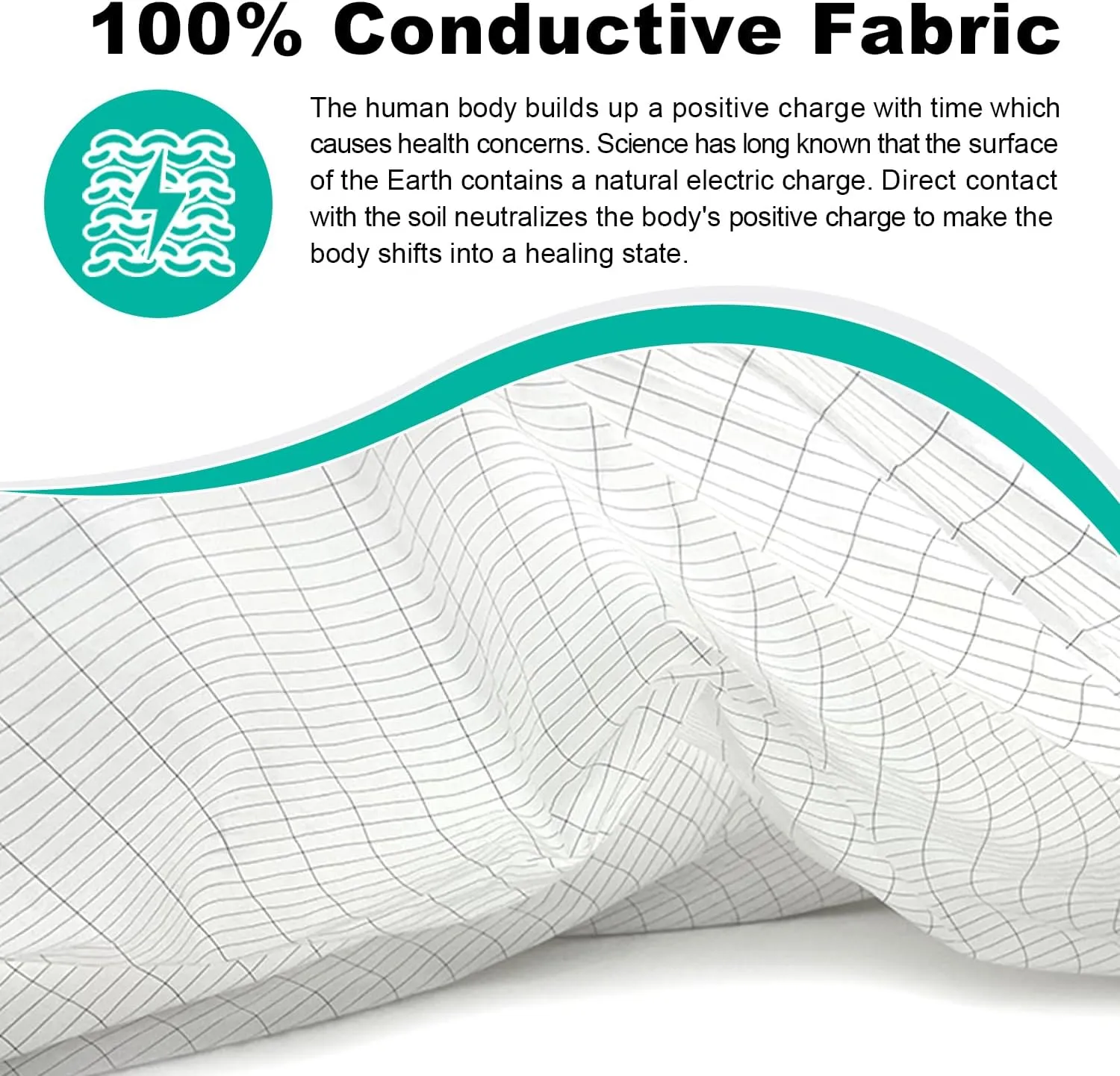 Grounding Sheets for Bed, Grounding Sheets for King, Queen, Twin, Full, Grounded Flat Sheet for Sleeping, Earth Mattress Kit with Cord (25 x 52 inch)