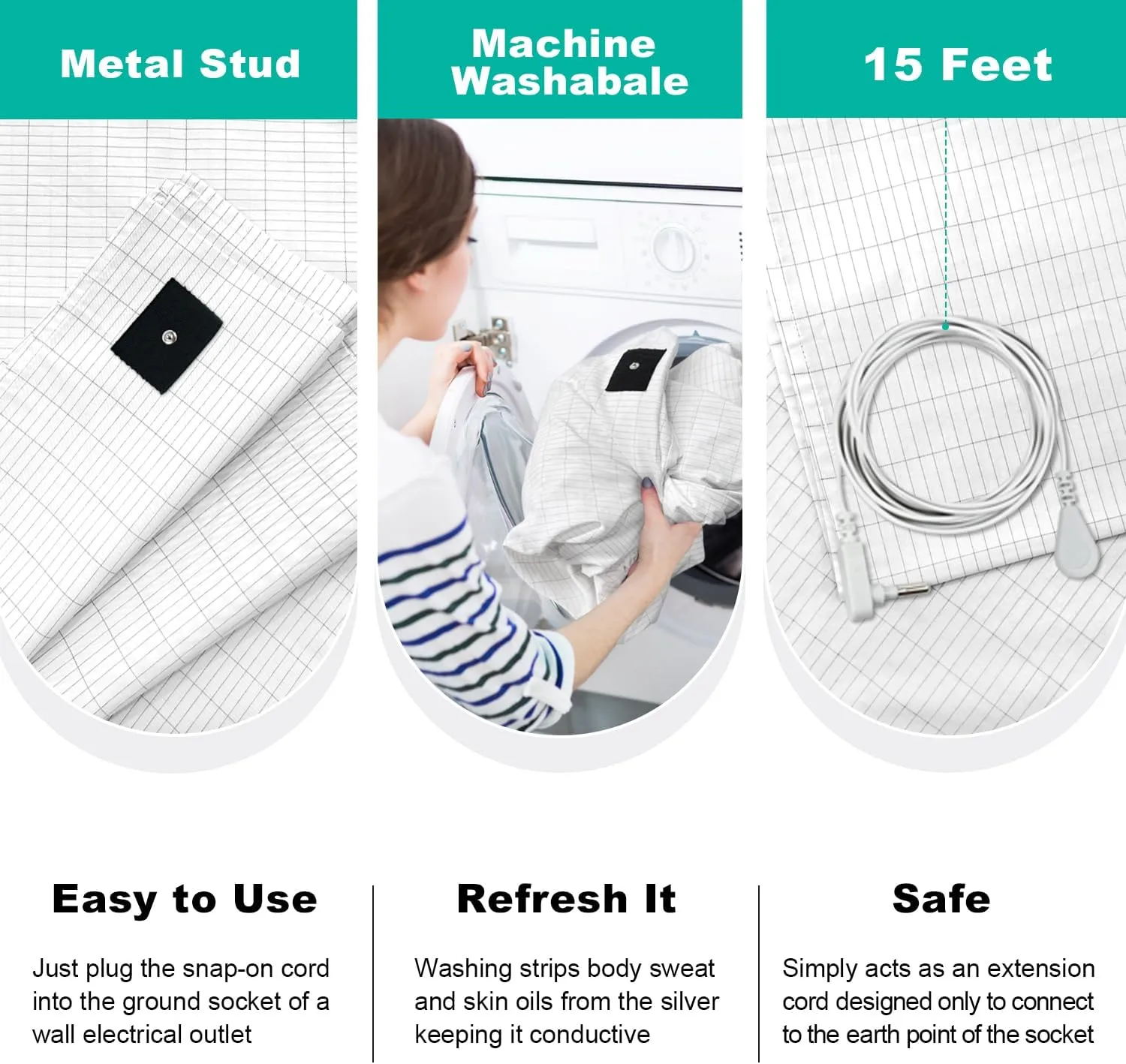 Grounding Sheets for Bed, Grounding Sheets for King, Queen, Twin, Full, Grounded Flat Sheet for Sleeping, Earth Mattress Kit with Cord (25 x 52 inch)
