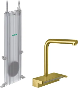 hansgrohe Aquno Select Gold Single-Handle Kitchen Faucet, Kitchen Faucets with Pull Out Sprayer, Faucet for Kitchen Sink, Magnetic Docking Spray Head, Brushed Gold Optic 73830251