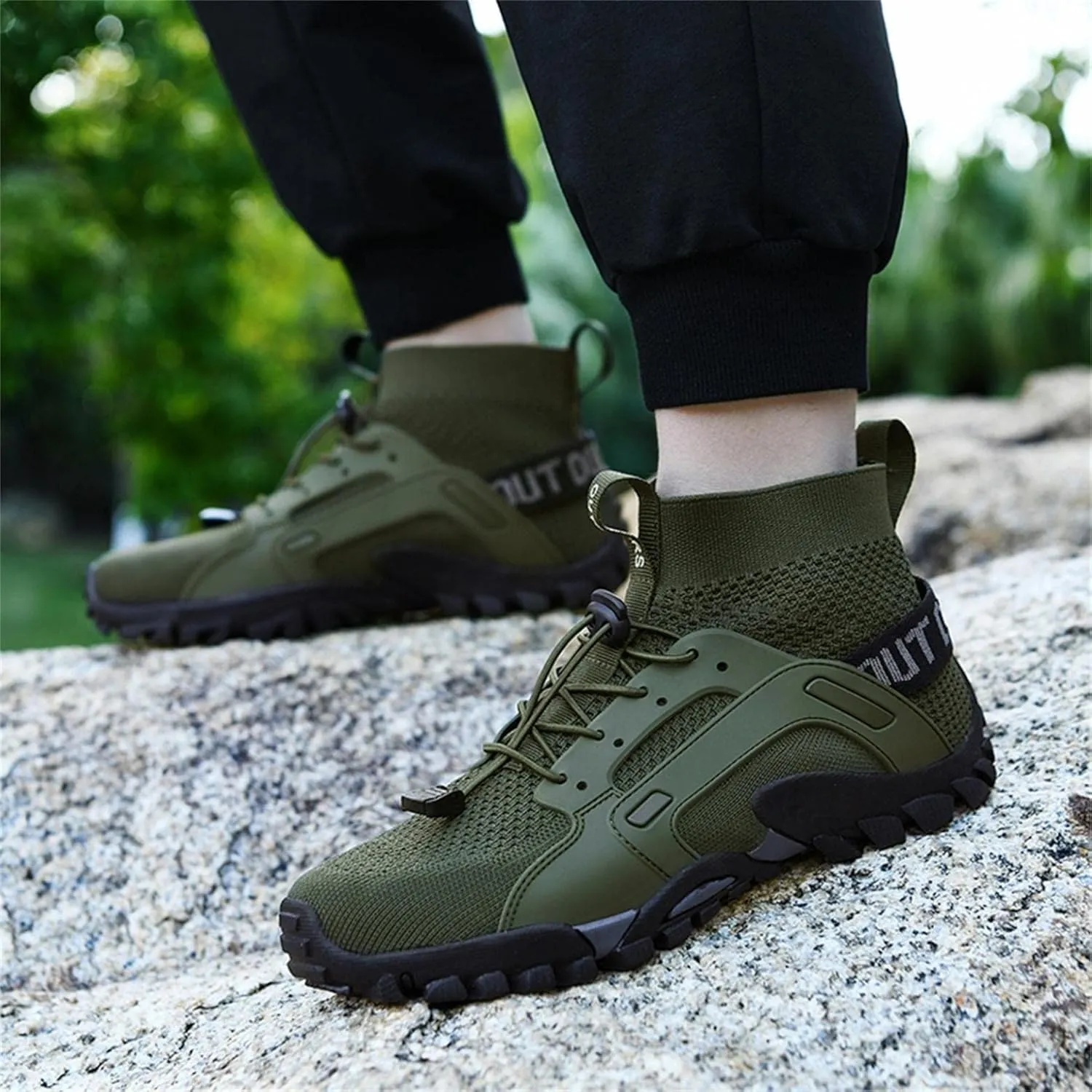 Hbeylia Men's Hiking Shoes Breathable Mesh Air High Top Blade Non-Slip Walking Climbing Trekking Sneakers Knit Lightweight Backpacking Running Trailing Outdoor Sport Shoes For Men
