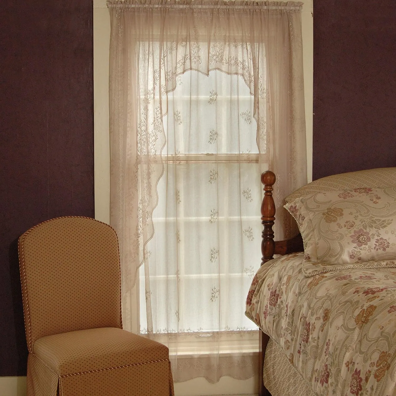 Heritage Lace Sheer Divine Swag Pair, 80 by 63-Inch, Flax