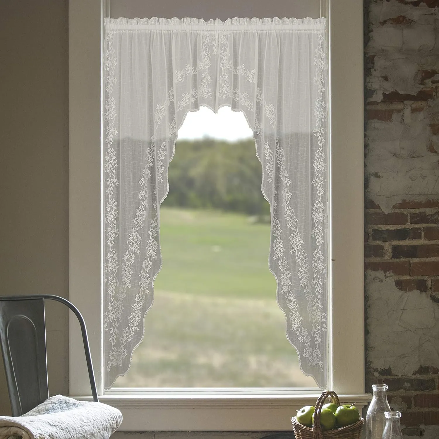 Heritage Lace Sheer Divine Swag Pair, 80 by 63-Inch, Flax
