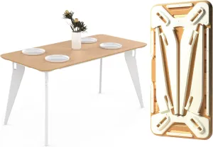 HOEK Rectangle Dining Table - Easy Assembly Furniture, Tool-Free Setup, Space-Saving Design, Durable Table for Small Spaces/Home Offices - Minimalist & Contemporary Homes (Birch/White)