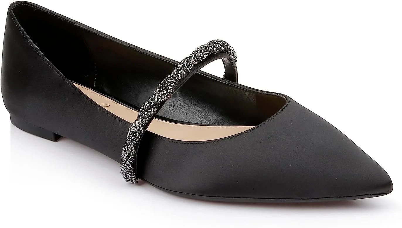 Jewel Badgley Mischka Vana Pointed Flats with Embellished Straps