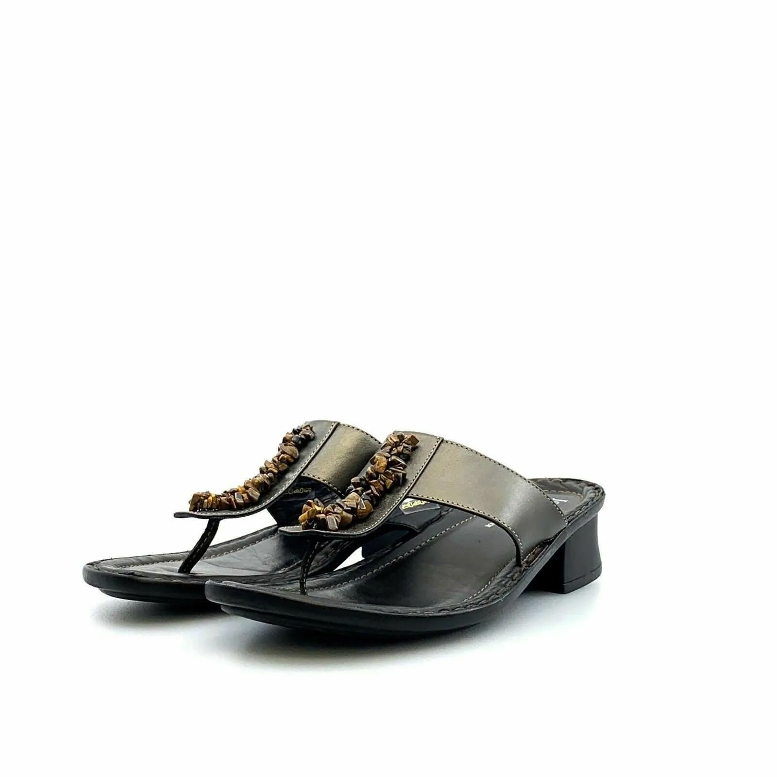 Josef Seibel Womens Beaded Slide Sandal | Size 8 (EU 39) | Metallic | Leather | Comfort Heel | EUC