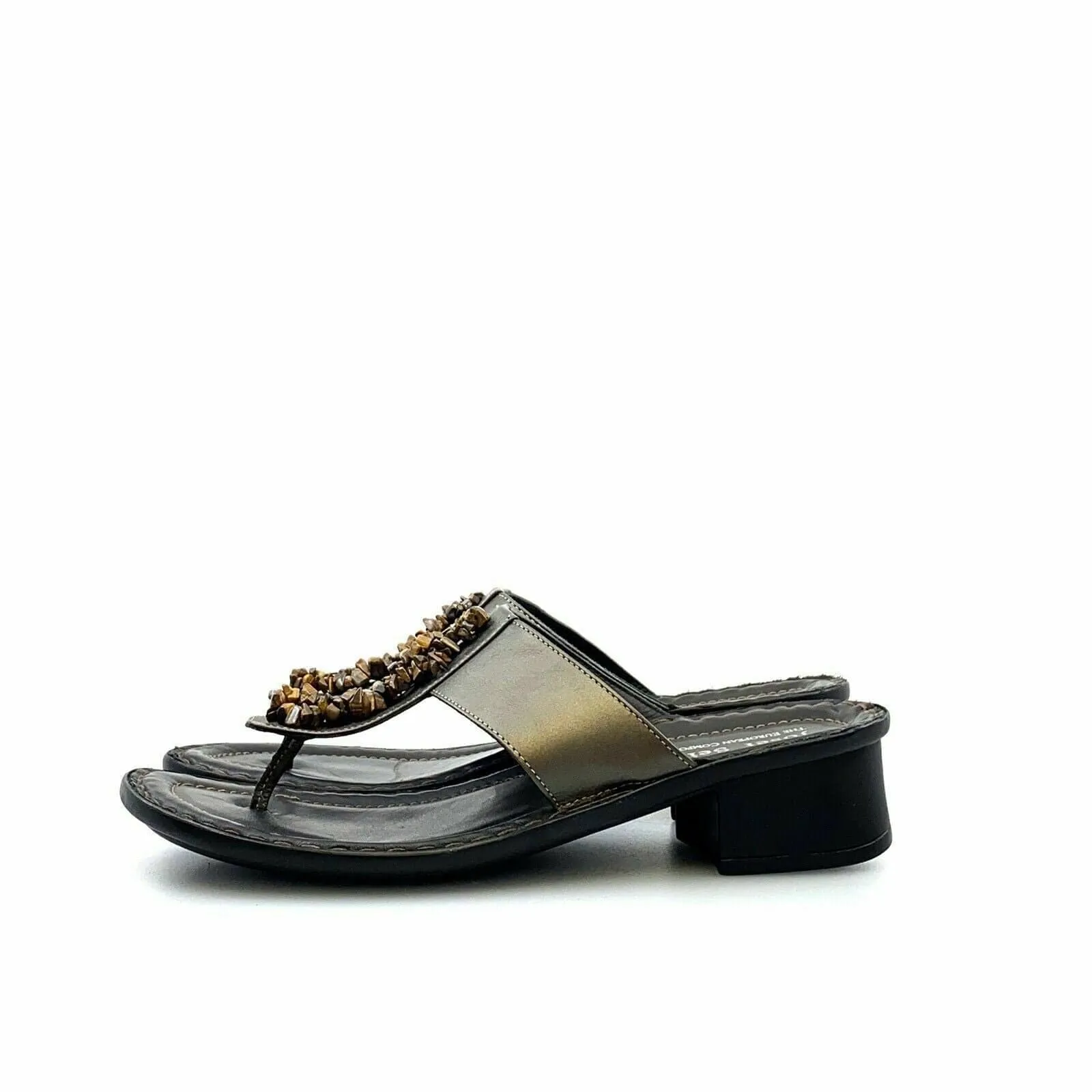 Josef Seibel Womens Beaded Slide Sandal | Size 8 (EU 39) | Metallic | Leather | Comfort Heel | EUC