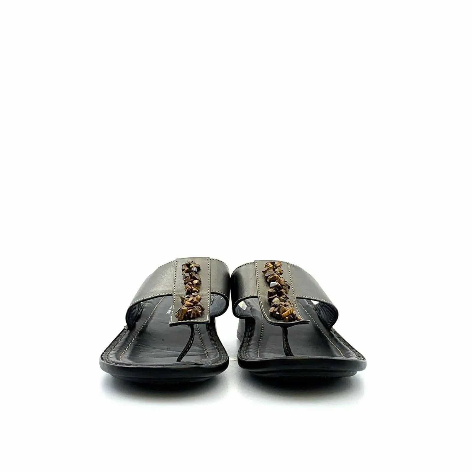 Josef Seibel Womens Beaded Slide Sandal | Size 8 (EU 39) | Metallic | Leather | Comfort Heel | EUC