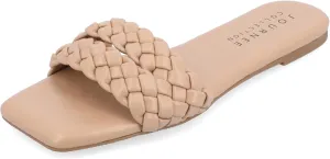 Journee Braided Open Square Toe Banded Flat Slip On Padded Sawyerr Casual Fashion Woven Slide Sandals