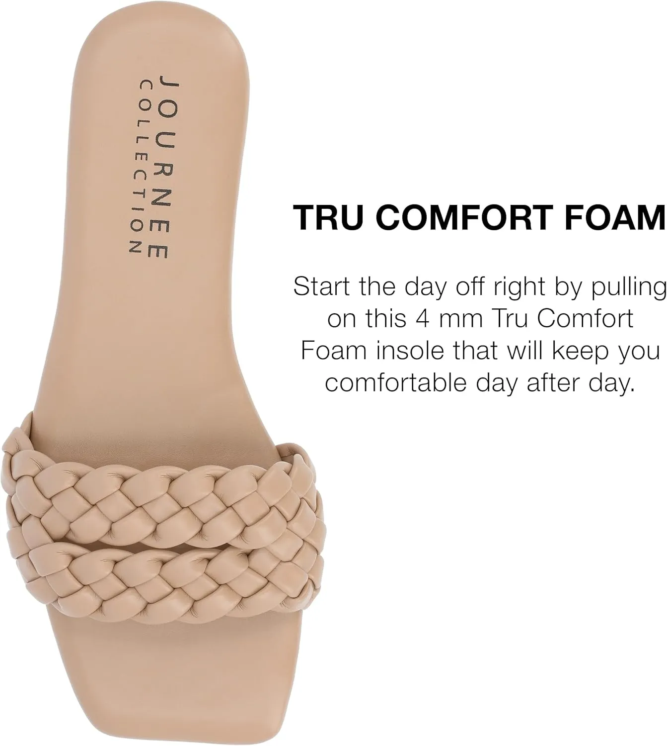 Journee Braided Open Square Toe Banded Flat Slip On Padded Sawyerr Casual Fashion Woven Slide Sandals