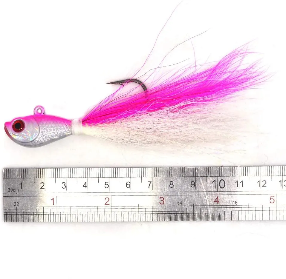 kmucutie 5 pcs deer tail hair bucktail Jigs saltwater or freshwater bait,for bass flounder fluke striper fishing lure
