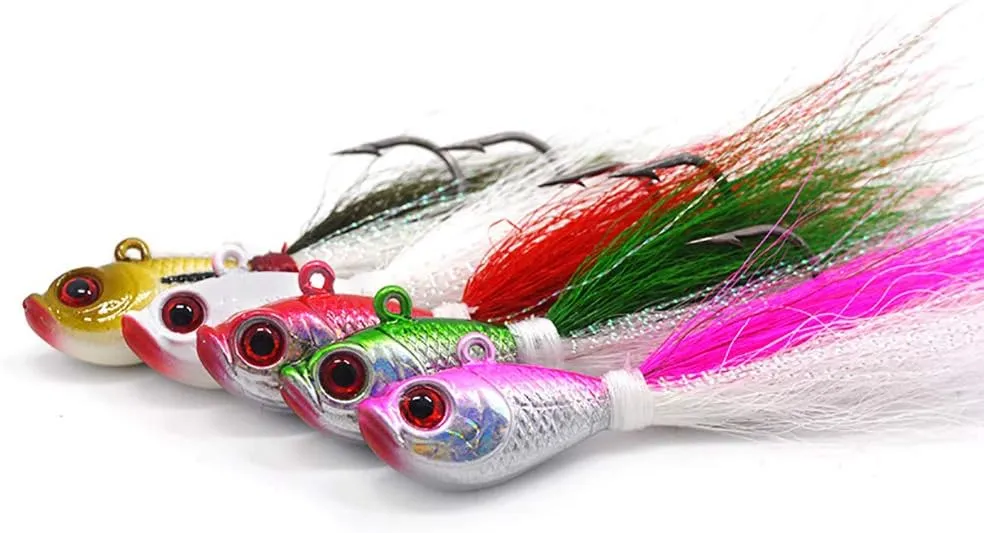 kmucutie 5 pcs deer tail hair bucktail Jigs saltwater or freshwater bait,for bass flounder fluke striper fishing lure
