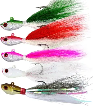 kmucutie 5 pcs deer tail hair bucktail Jigs saltwater or freshwater bait,for bass flounder fluke striper fishing lure