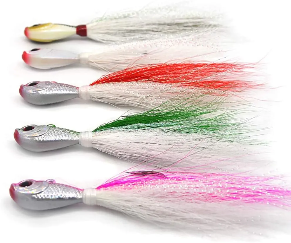 kmucutie 5 pcs deer tail hair bucktail Jigs saltwater or freshwater bait,for bass flounder fluke striper fishing lure
