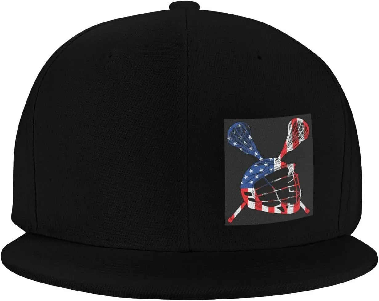 Lacrosse Helmet American Flag Hat Flat Brimmed Baseball Cap Sun Hat Hip Hop Cap for Men and Women