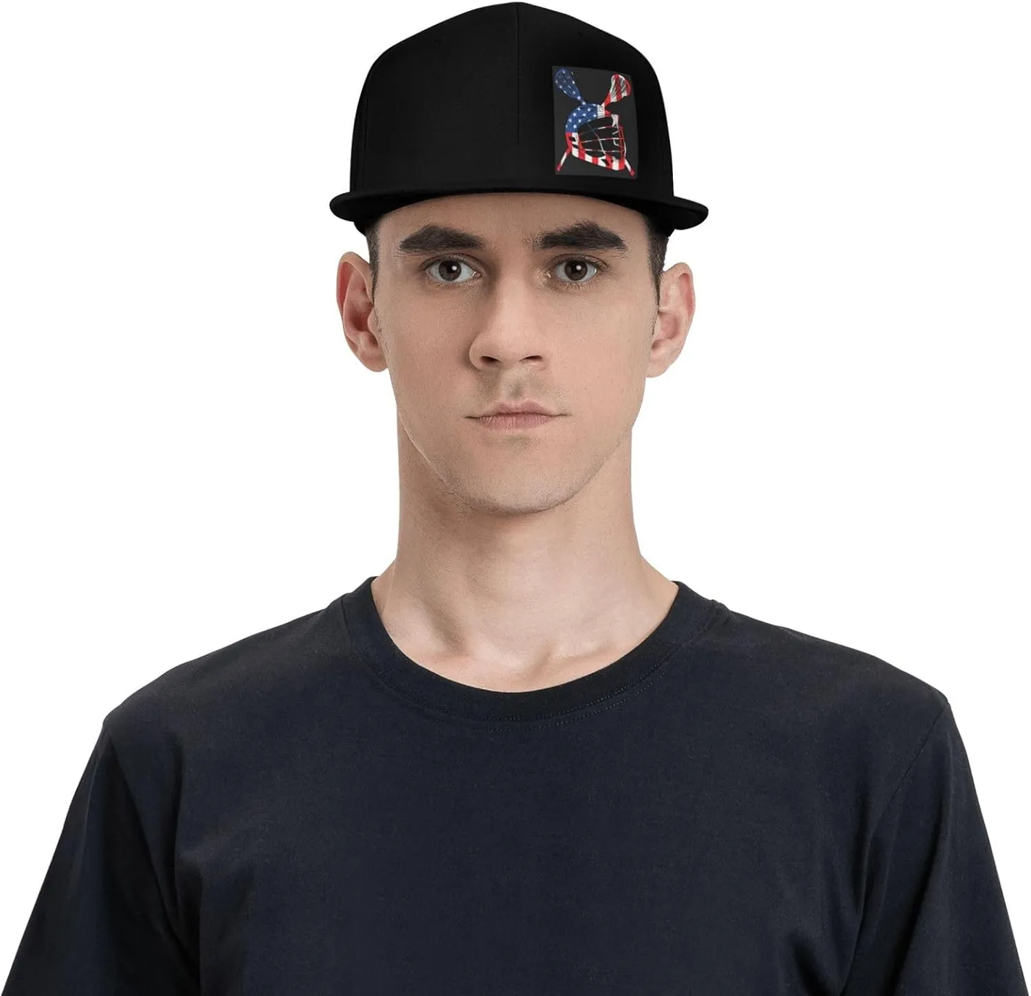 Lacrosse Helmet American Flag Hat Flat Brimmed Baseball Cap Sun Hat Hip Hop Cap for Men and Women