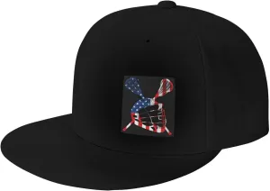 Lacrosse Helmet American Flag Hat Flat Brimmed Baseball Cap Sun Hat Hip Hop Cap for Men and Women