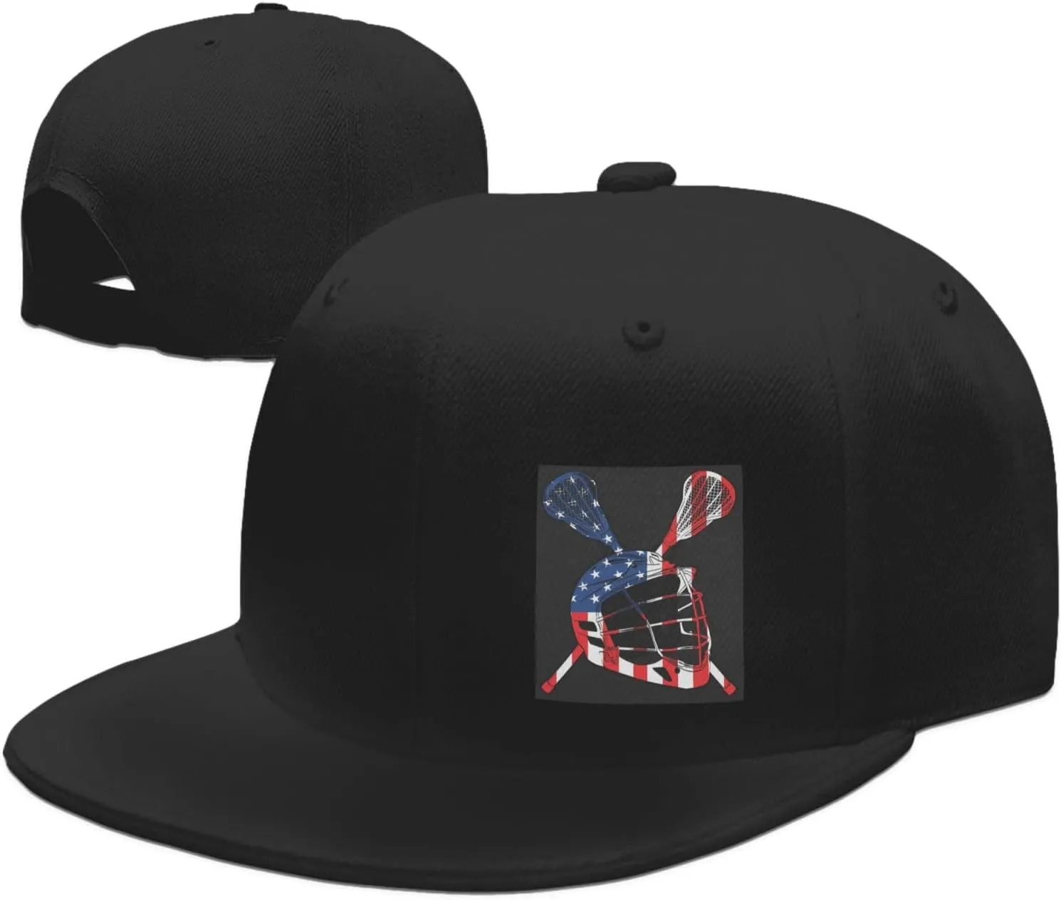 Lacrosse Helmet American Flag Hat Flat Brimmed Baseball Cap Sun Hat Hip Hop Cap for Men and Women