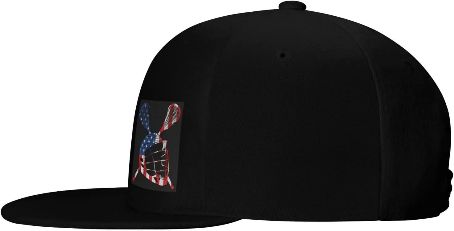 Lacrosse Helmet American Flag Hat Flat Brimmed Baseball Cap Sun Hat Hip Hop Cap for Men and Women
