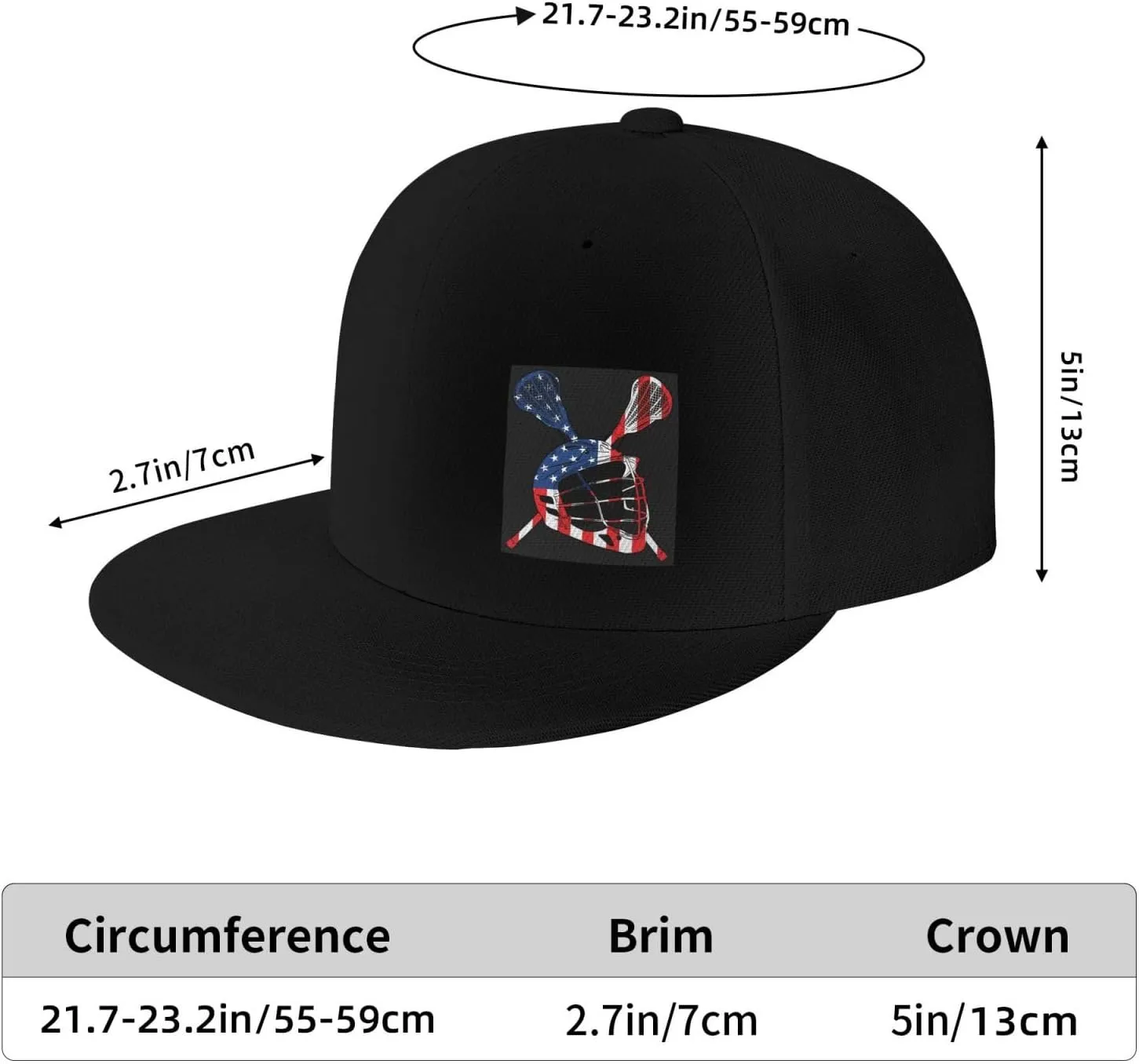 Lacrosse Helmet American Flag Hat Flat Brimmed Baseball Cap Sun Hat Hip Hop Cap for Men and Women