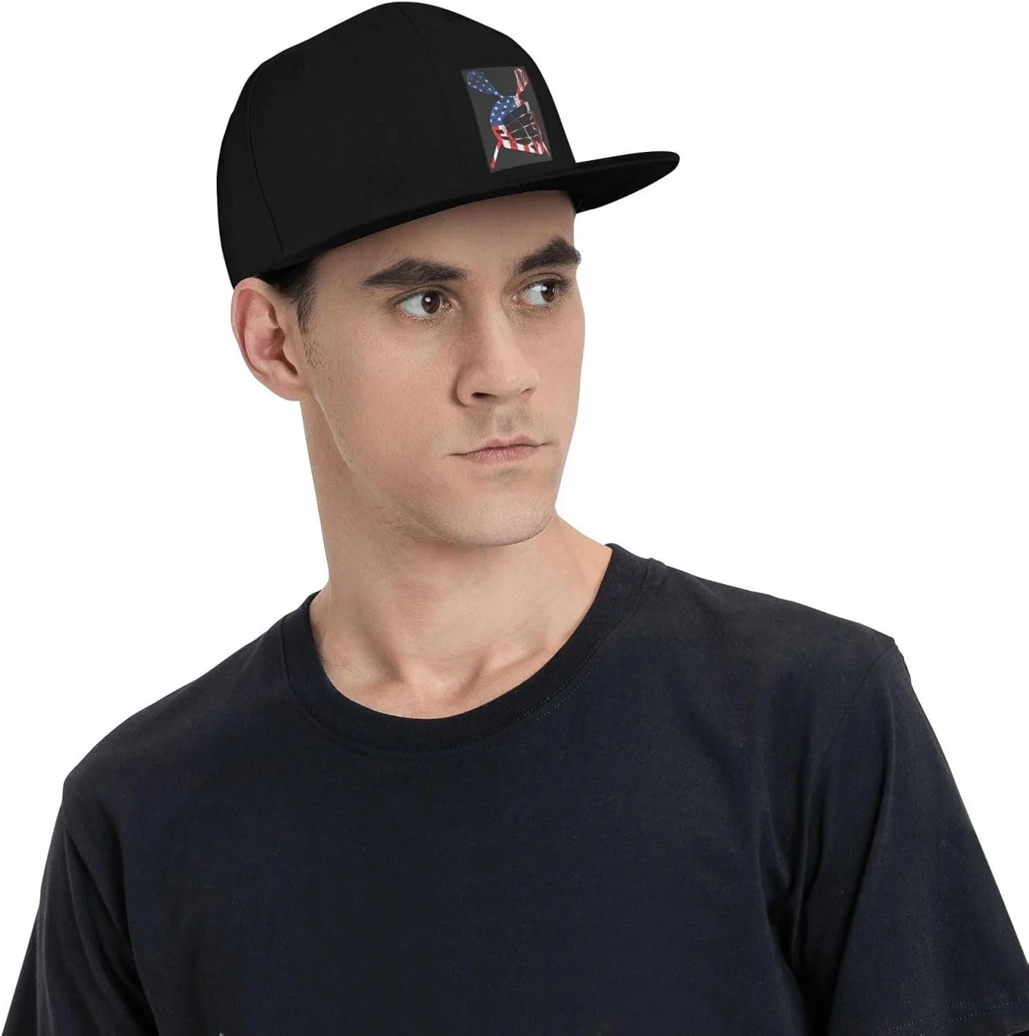 Lacrosse Helmet American Flag Hat Flat Brimmed Baseball Cap Sun Hat Hip Hop Cap for Men and Women