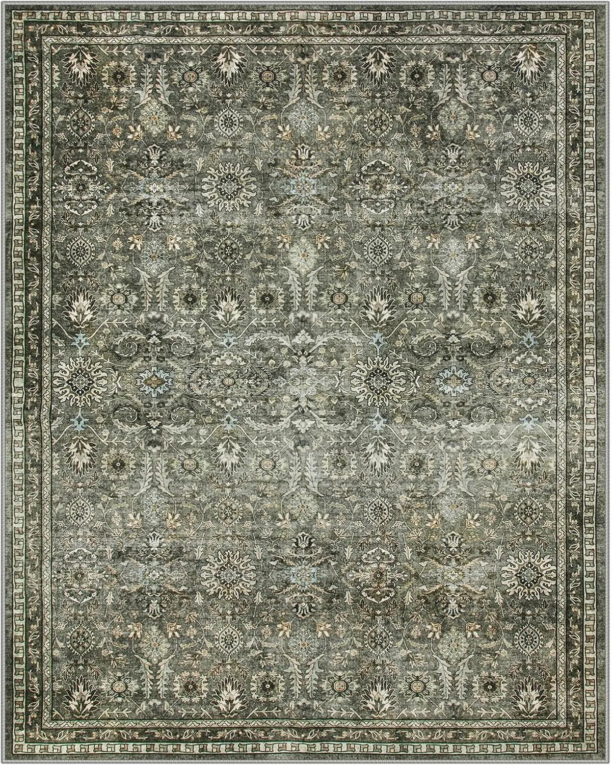 Lahome Green 8x10 Rugs for Living Room, Boho Washable Area Rugs for Bedroom, Rubber Backed Non Slip Floor Carpets for Dining Room Home Apartment, Dark Olive Green