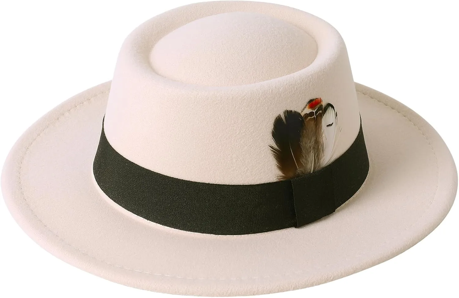 Lanzom Classic Fedora Hats for Women Flat Top Hat for Men Pork Pie Hat Wide Brim Church Boater Trilby Cap