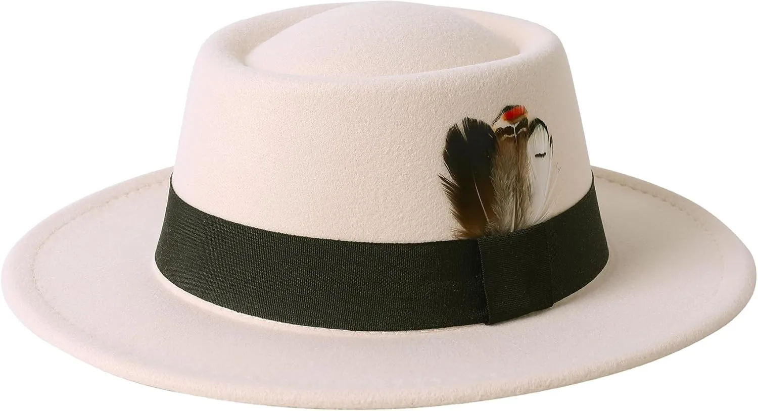 Lanzom Classic Fedora Hats for Women Flat Top Hat for Men Pork Pie Hat Wide Brim Church Boater Trilby Cap