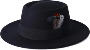 Lanzom Classic Fedora Hats for Women Flat Top Hat for Men Pork Pie Hat Wide Brim Church Boater Trilby Cap