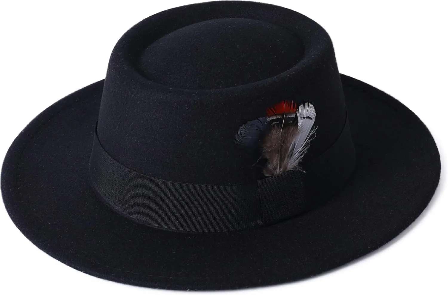 Lanzom Classic Fedora Hats for Women Flat Top Hat for Men Pork Pie Hat Wide Brim Church Boater Trilby Cap