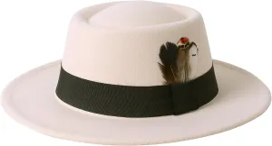 Lanzom Classic Fedora Hats for Women Flat Top Hat for Men Pork Pie Hat Wide Brim Church Boater Trilby Cap