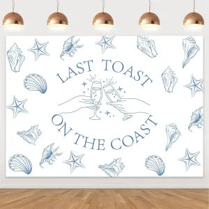 Last Toast on The Coast Backdrop Last Toast on The Coast Bachelorette Decorations Blue Champagne Bachelorette Party Photography Background for Bridal Shower Engagement Party Decor Supplies 7x5ft