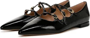 Leather Sam Edelman Jane Flats Toe Cass Shoes Great discounts Quick shipping Mary Black Fashion Pointed