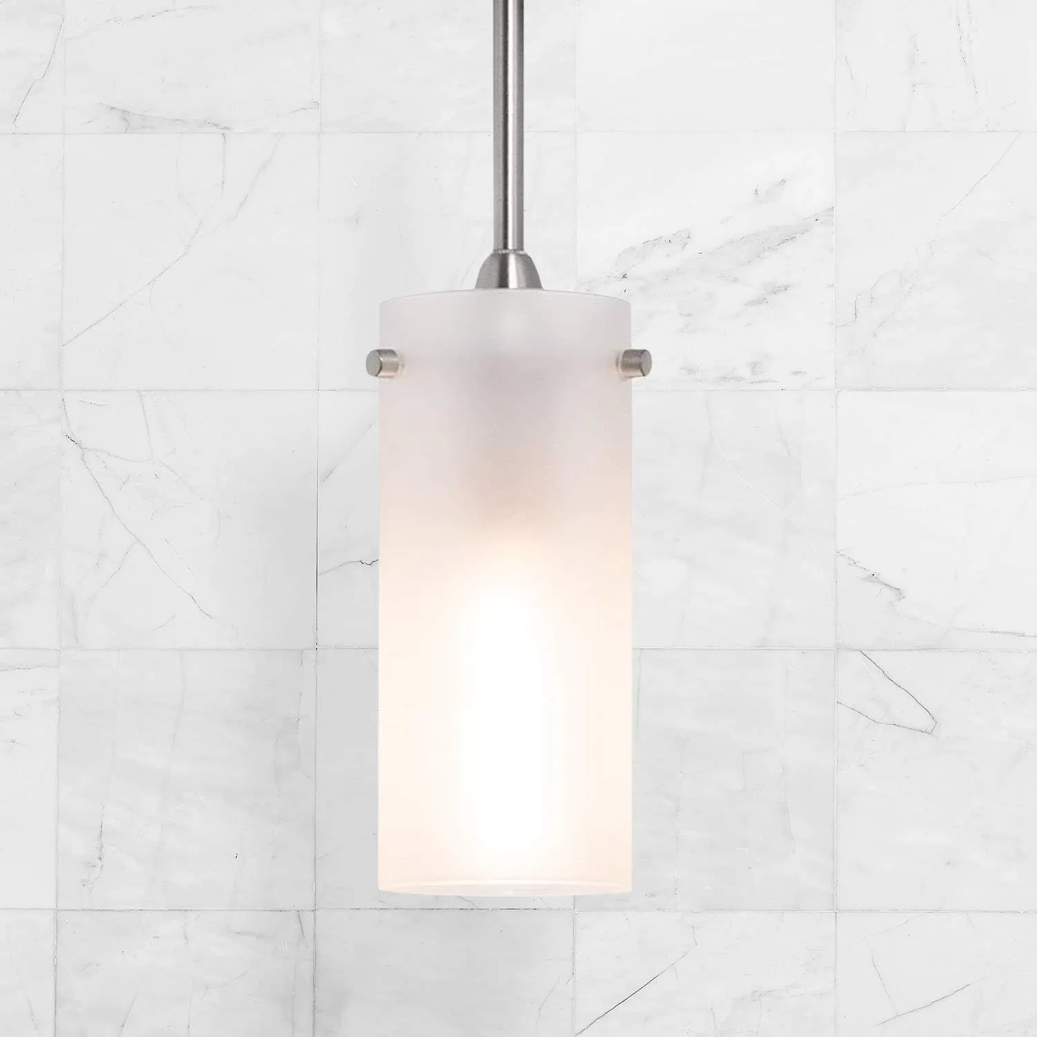 Linea di Liara Effimero Modern Brushed Nickel Pendant Light Fixtures Over Kitchen Island Sink Lighting Ceiling Hanging Farmhouse Mini Metal Industrial Pendant Lighting Small Frosted Glass Shade
